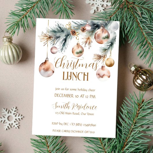 Invitation Fête du déjeuner de Noël aquarelle de boho de neig