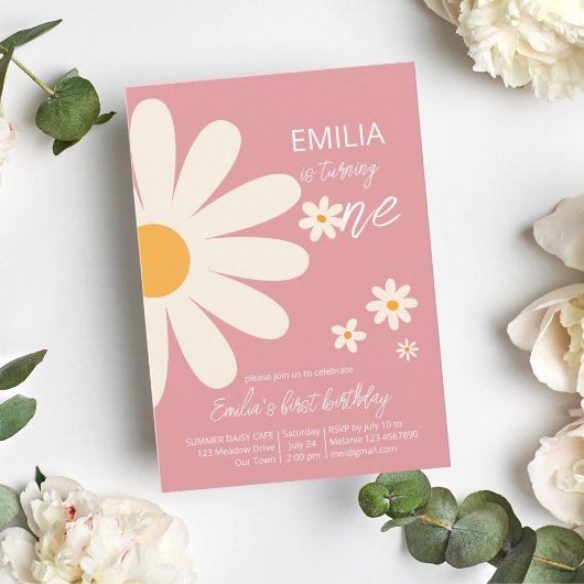 Invitation Fête du désert rétro 1er anniversaire rose poussié