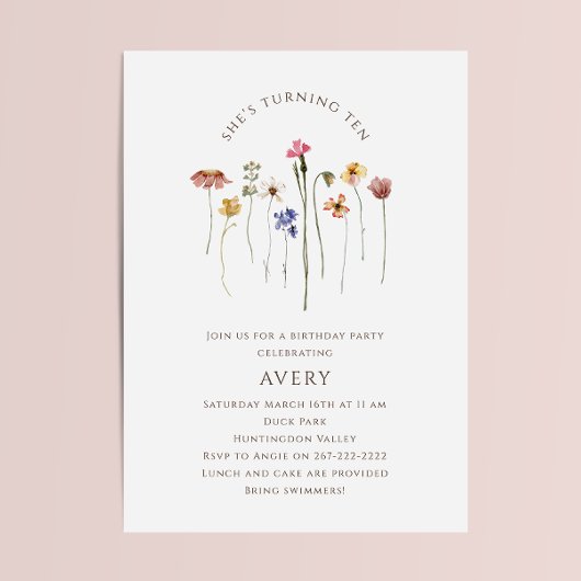 Invitation Fête du dixième anniversaire du Fleur sauvage colo