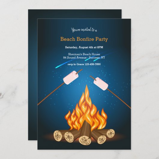 Invitation Fête du feu de plage (Devant / Derrière)