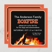 Invitation Fête du feu noir et orange (Devant / Derrière)