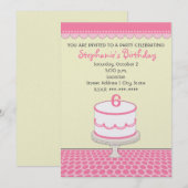 Invitation Fête du gâteau d'anniversaire - Rose aux Pois rose (Devant / Derrière)