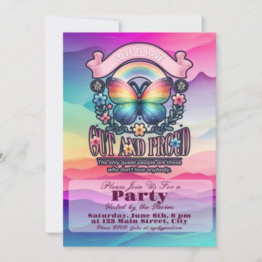 Invitation Fête du Gay pride sortant et fier (Devant)