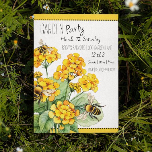 Invitation Fête du Jardin à thème avec Fleurs Jaunes