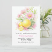 Invitation Fête du jardin de citron Baby shower de fille rose (Debout devant)