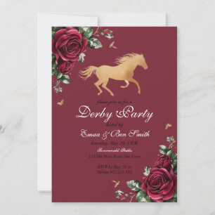 Invitation Fête du Kentucky Derby Cheval Or Bourgogne Luxe à