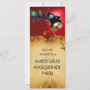 Invitation FÊTE DU MARDI GRAS AU BAL MASQUÉ, bleu rouge