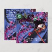 INVITATION FÊTE DU MARDI GRAS AU MASQUE, TISSU DE SOIE BLEU (Devant / Derrière)