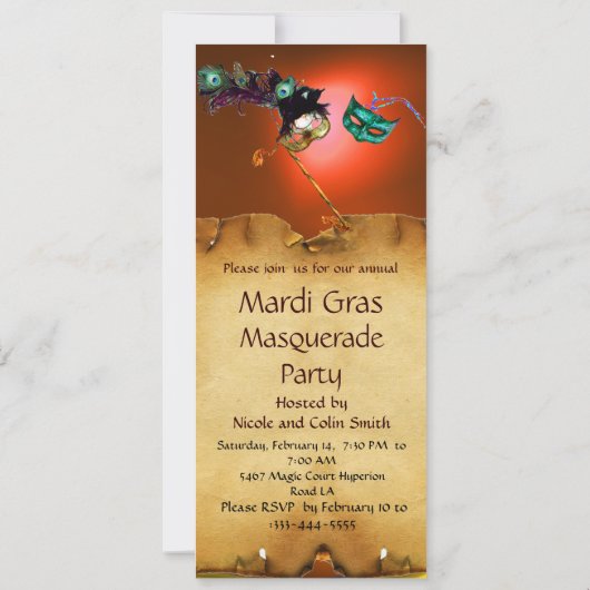 Invitation FÊTE DU MARDI GRAS EN MASQUE, Jaune Orange (Dos)