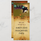 Invitation FÊTE DU MARDI GRAS EN MASQUE, Jaune Orange (Devant / Derrière)