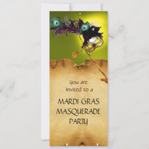 Invitation FÊTE DU MARDI GRAS MASQUERADE, bleu jaune
