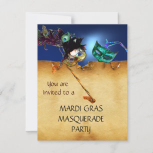 Invitation FÊTE DU MARDI GRAS MASQUERADE, orange bleu