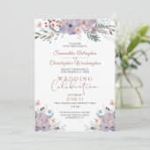 Invitation Fête du Mariage d'aquarelle Floral Purple (Debout devant)