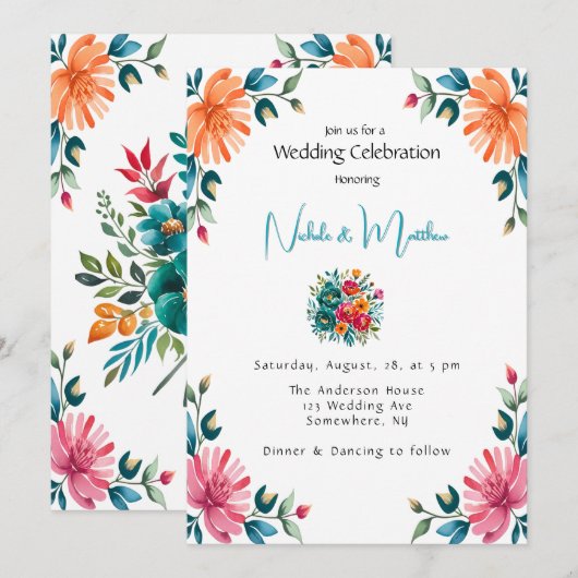 Invitation Fête du Mariage de l'aquarelle (Devant / Derrière)