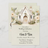 Invitation Fête du Mariage de l'église blanche et verte (Devant / Derrière)