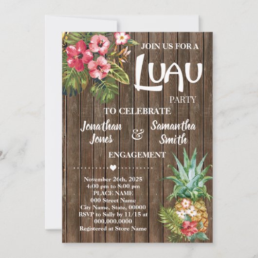 Invitation Fête du mariage de Luau (Devant)