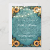 Invitation Fête du Mariage de tournesol en cuir à outils turq (Devant)