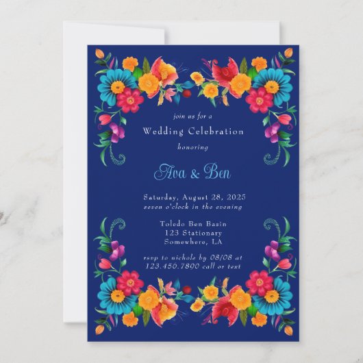 Invitation Fête du Mariage mexicain coloré bleu (Devant)