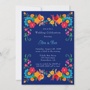 Invitation Fête du Mariage mexicain coloré bleu