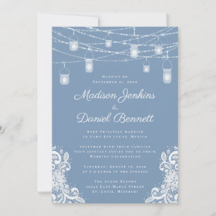 Invitation Fête du Mariage Rustique Dusty Blue Lights