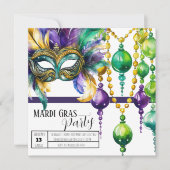 Invitation Fête du Masque Mardi Gras et des perles (Devant)