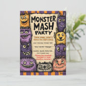 Invitation "Fête du Monster Mash" avec de Mignons Monstres (Debout devant)