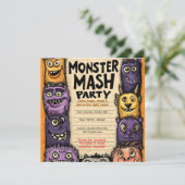 Invitation "Fête du Monster Mash" avec de mignons monstres (Debout devant)