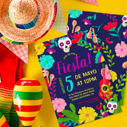 Invitation Fête du néon brillant mexicain 5 de mayo fiesta