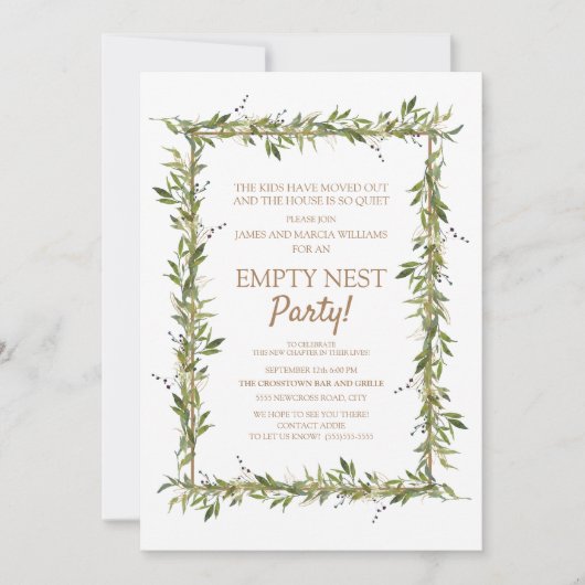 Invitation Fête du Nid Vide aux Feuilles Vertes Modernes et O (Devant)