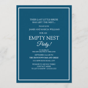Invitation Fête du nid vide bleu marine et blanc moderne