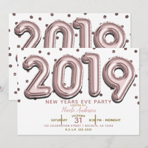 Invitation Fête du Nouvel An 2019 Ballons Rose Gold