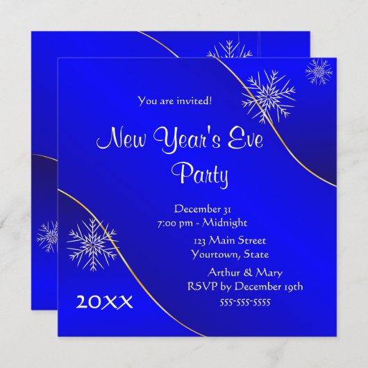 Invitation Fête du Nouvel An 2020 avec lumières bleues (Devant / Derrière)