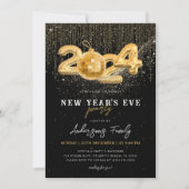 Invitation Fête du Nouvel An 2024 Gold Glitter Black (Devant)