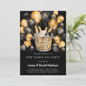 Invitation Fête du Nouvel An 2025 Ballons Noir Or (Debout devant)