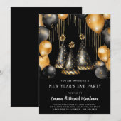 Invitation Fête du Nouvel An 2025 Ballons Or Noir (Devant / Derrière)