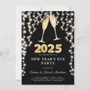 Invitation Fête du Nouvel An 2025 Champagne String Lights