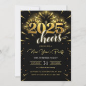 Invitation Fête du Nouvel An 2025 Gold Black Modern (Devant)