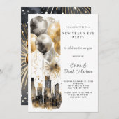 Invitation Fête du Nouvel An 2025 Gold Parties scintillant Ba (Devant / Derrière)