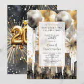 Invitation Fête du Nouvel An 2025 Gold Parties scintillant Ba (Devant / Derrière)