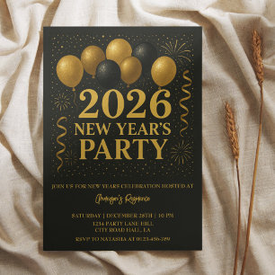 Invitation Fête du Nouvel An 2026 Black And Gold