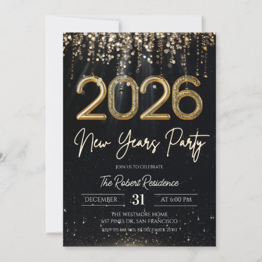 Invitation Fête du Nouvel An 2026 Moderne (Devant)