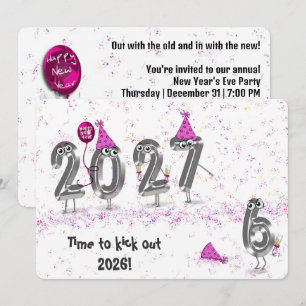 Invitation Fête du Nouvel An 2027 humoristique en dessin anim