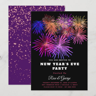 Invitation Fête du Nouvel An 20XX Feux d'artifice Paillettes 