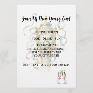 Invitation Fête du Nouvel An à l'aquarelle
