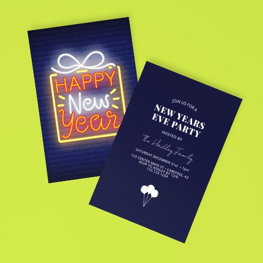 Invitation Fête du Nouvel An au néon