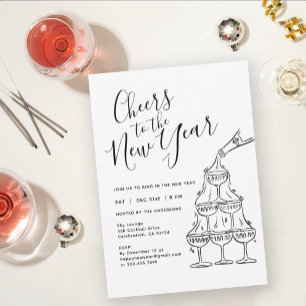 Invitation Fête du Nouvel An avec Champagne Moderne 