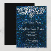 Invitation Fête du Nouvel An | Bleu et argent (Devant / Derrière)