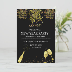Invitation Fête du Nouvel An Champagne et Feux d'Artifice
