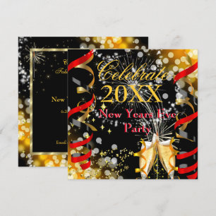 Invitation Fête du Nouvel An Champagne Festif Rouge Or