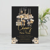Invitation Fête du Nouvel An Champagne Gold Noir (Debout devant)